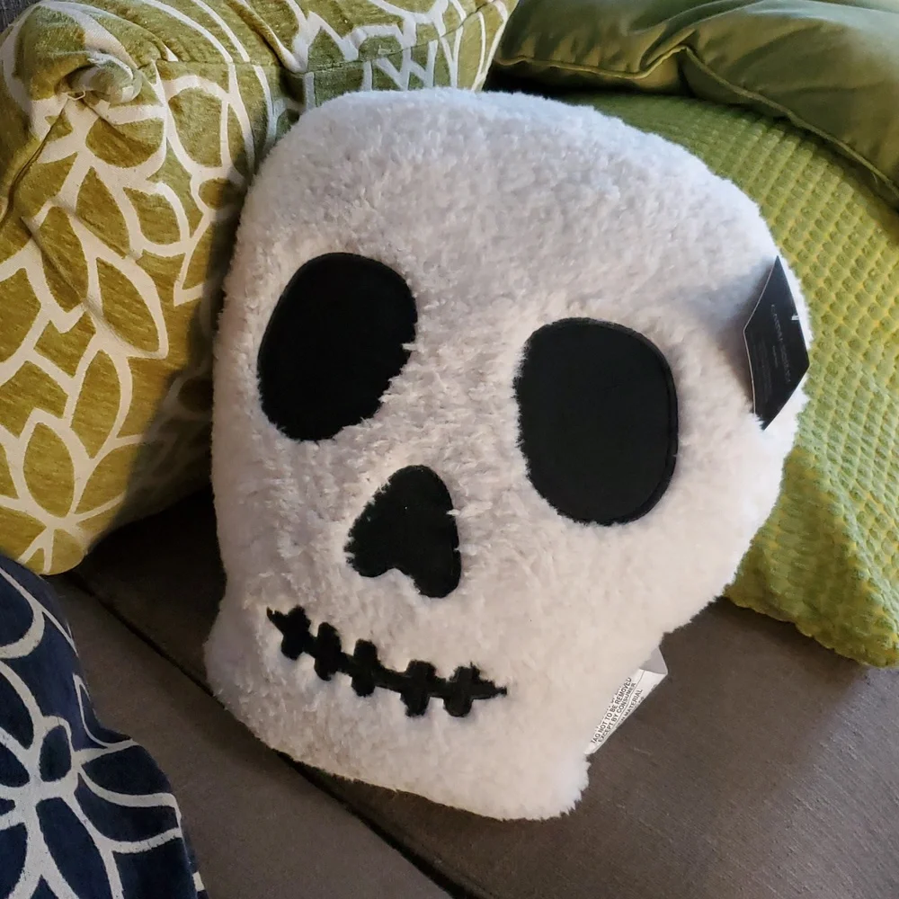 Cynthia Rowley Sherpa Skeleton Skull Throw Pillow 15x18 NWT